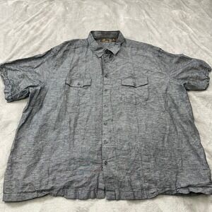 Cafe‎ Luna Button Down Shirt Mens 4XL Gray Linen Blend Short Sleeve Guayabera
